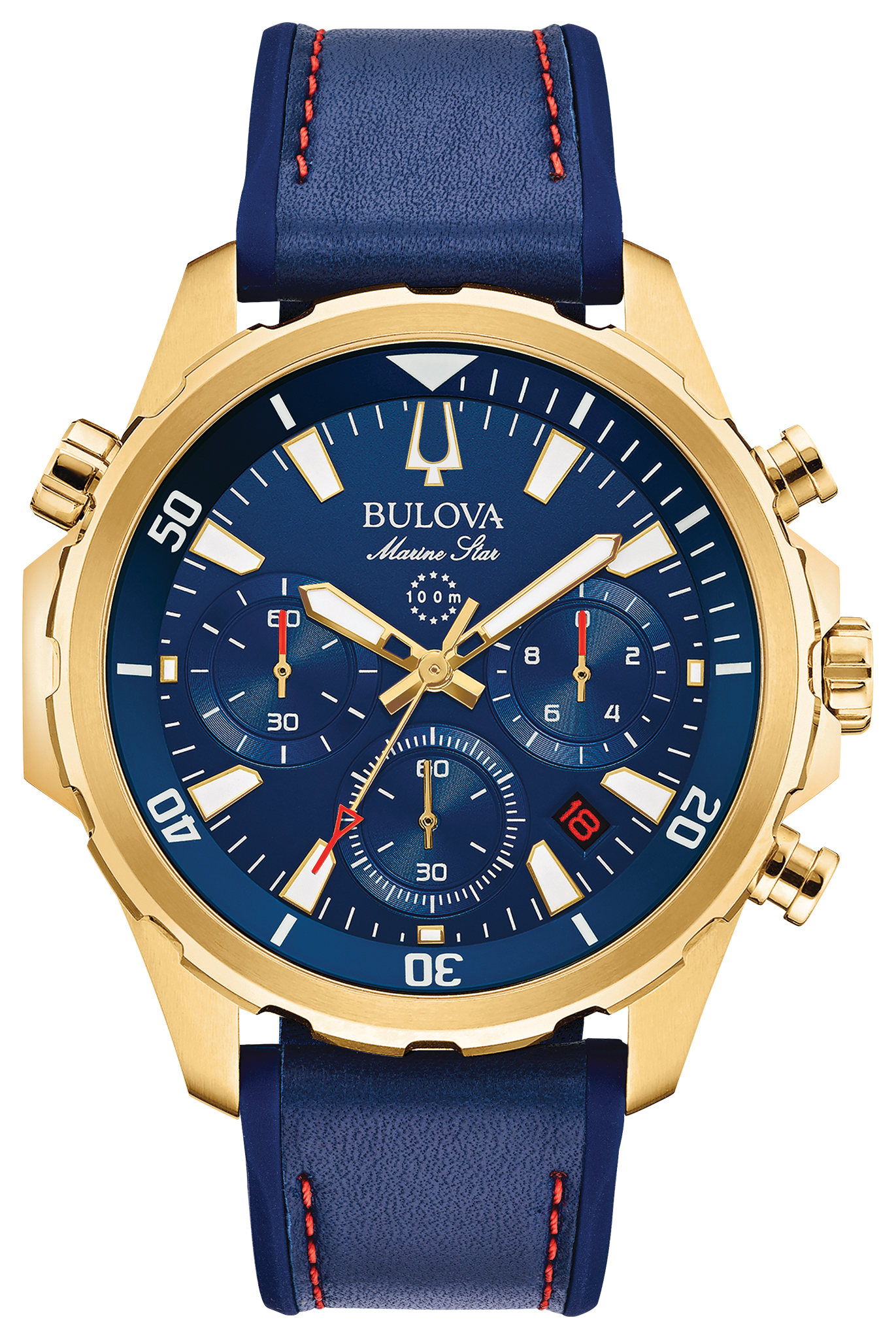 Bulova Marine Star Men's Gold Case Blue Dial Blue Strap